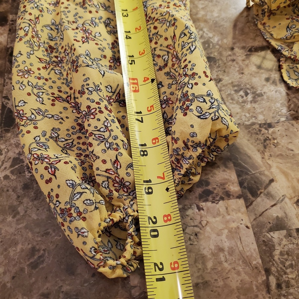 Max Studio sz L Gold Mustard Yellow Floral Peasant‎ Boho Top Garden Cottagecore - Picture 12 of 16